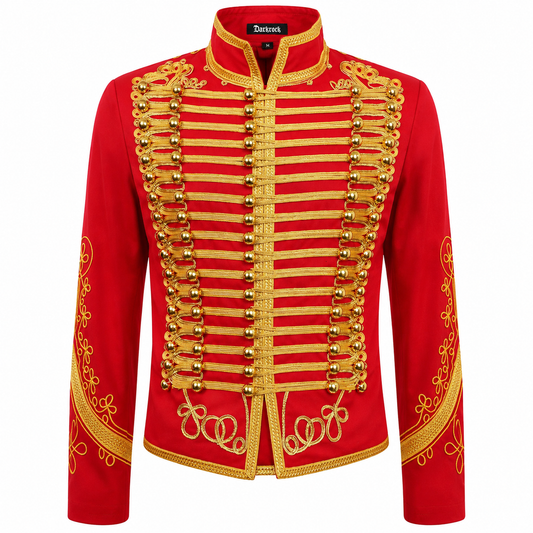 Men’s Adam Luxe Military Drummer Jacket – Red Parade Hussar Style