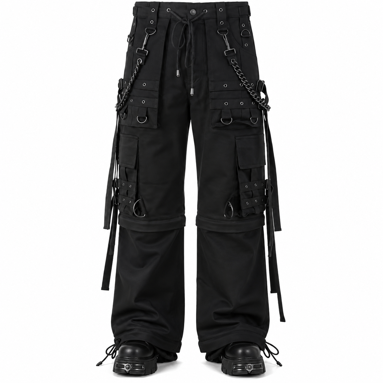 Gothic Bondage Cargo Rock Black Punk Buckle Zips Chain Strap