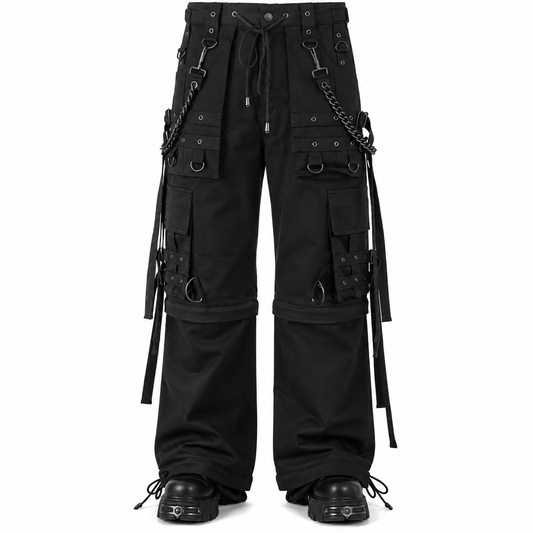 Gothic Bondage Cargo Rock Black Punk Buckle Zips Chain Strap Trousers Emo/ Pants