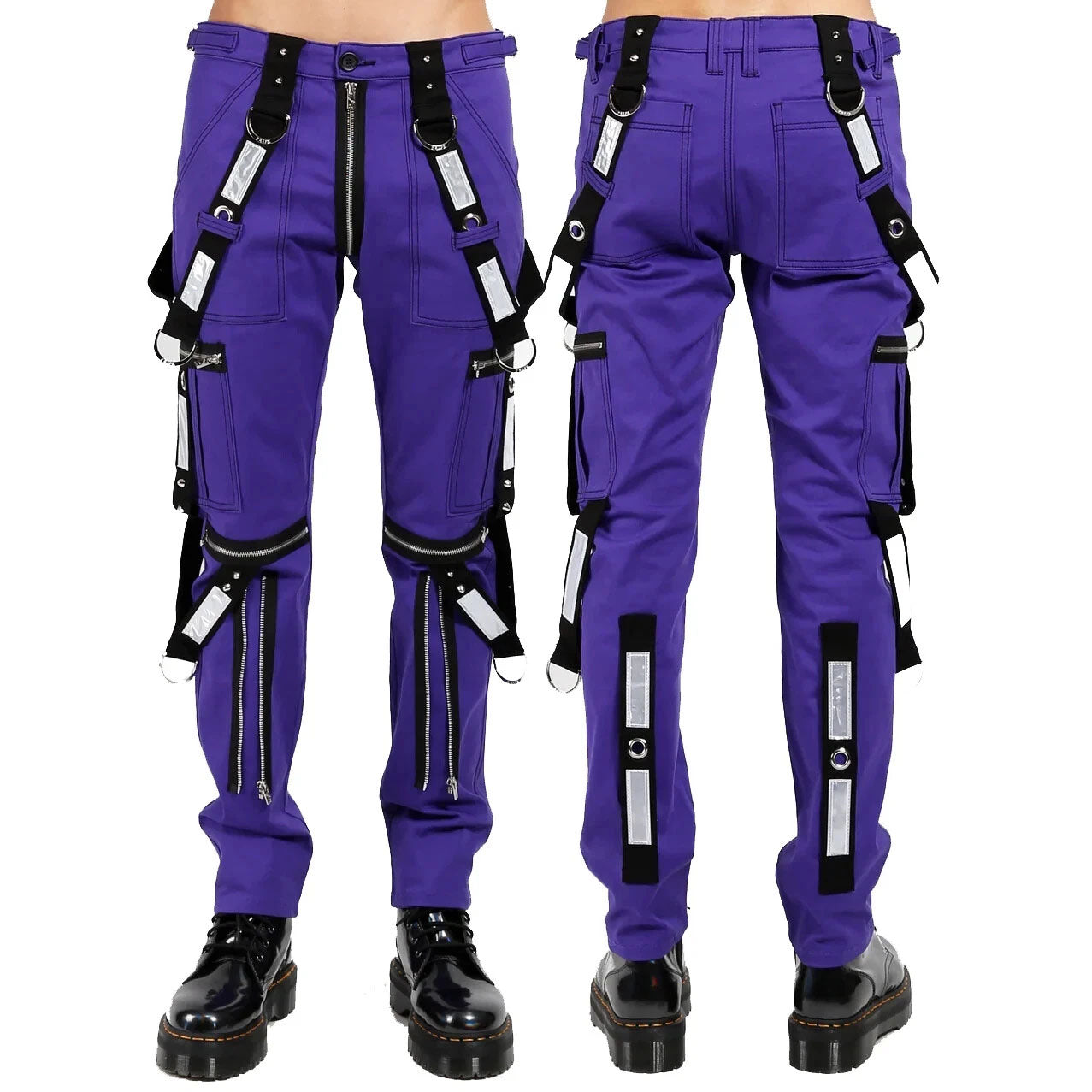 Men Gothic Bondage Reflective Men Pant Alternative Punk Rock Emo Pant Electric Pants Purple/USA