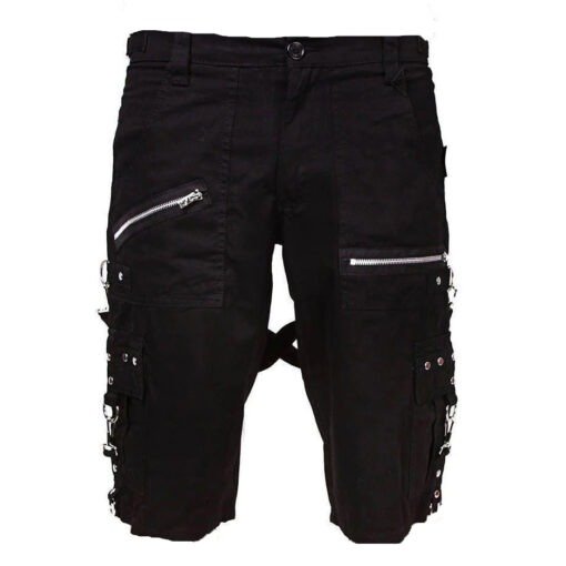 Men Black Punk Shorts Gothic Black Cotton Shorts Punk Emo Shorts With Zipper /USA