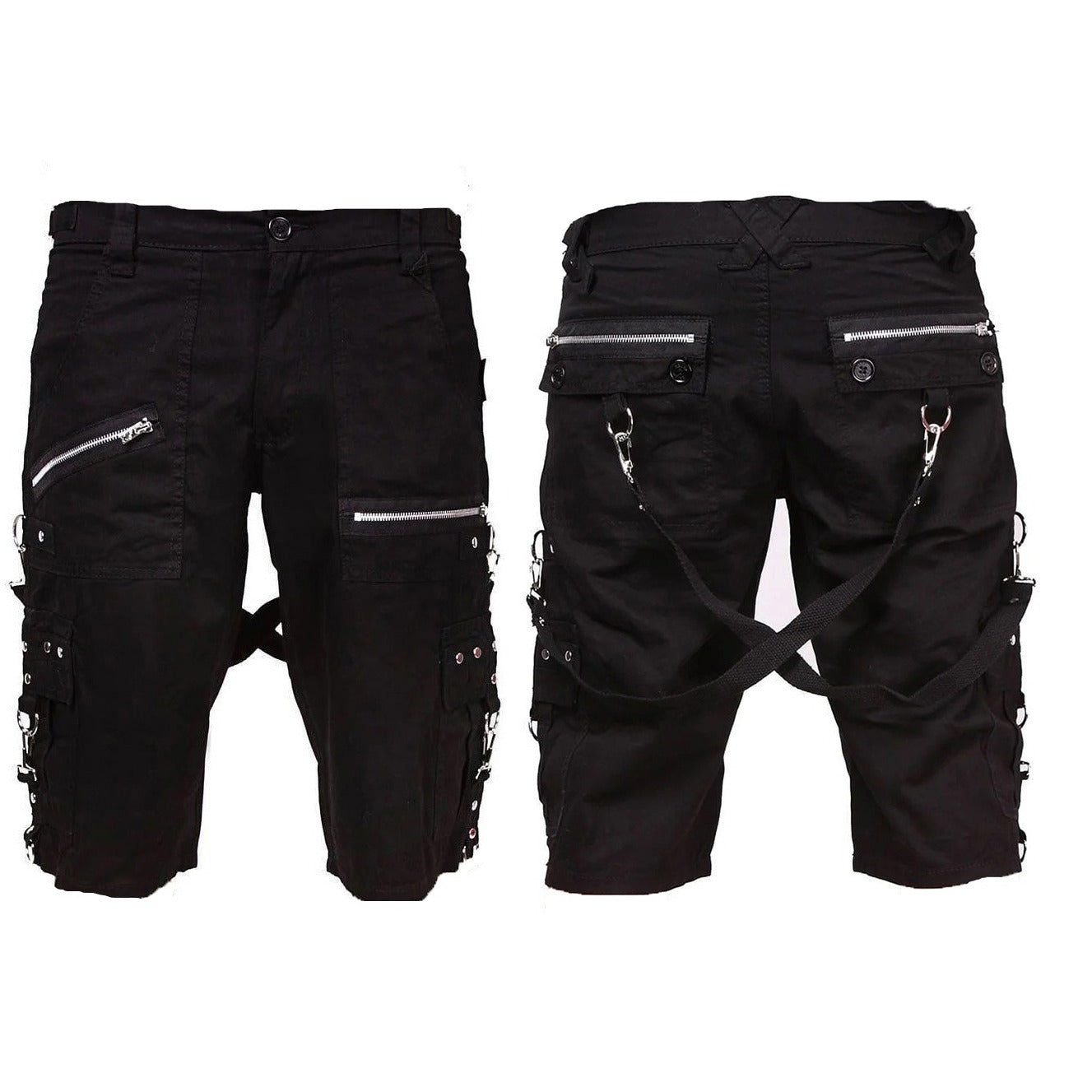Men Black Punk Shorts Gothic Black Cotton Shorts Punk Emo Shorts With Zipper /USA
