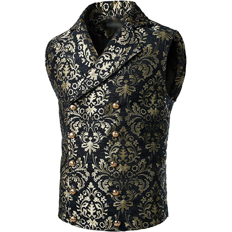 Men's Victorian Gentleman's Aristocrat Gold Double Breasted Vest Gothic Steampunk Waistcoat Vest Tapestry/Stylish Casual Vest