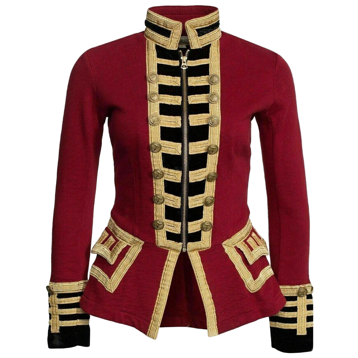 New Women's Red Wool French Terry Officer's Military Band Jacket