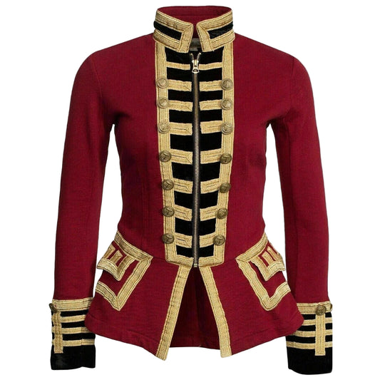 New Women's Red Wool French Terry Officer's Military Band Jacket