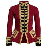 New Women's Red Wool French Terry Officer's Military Band Jacket