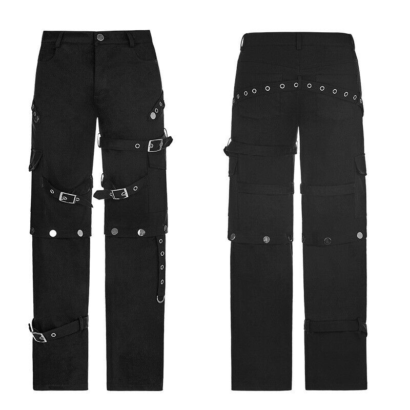 Men Gothic Bondage Pant Rock Hard Loose Punk Pants Detachable Uniform Trousers