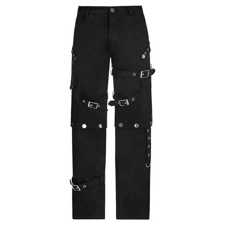 Men Gothic Bondage Pant Rock Hard Loose Punk Pants Detachable Uniform Trousers