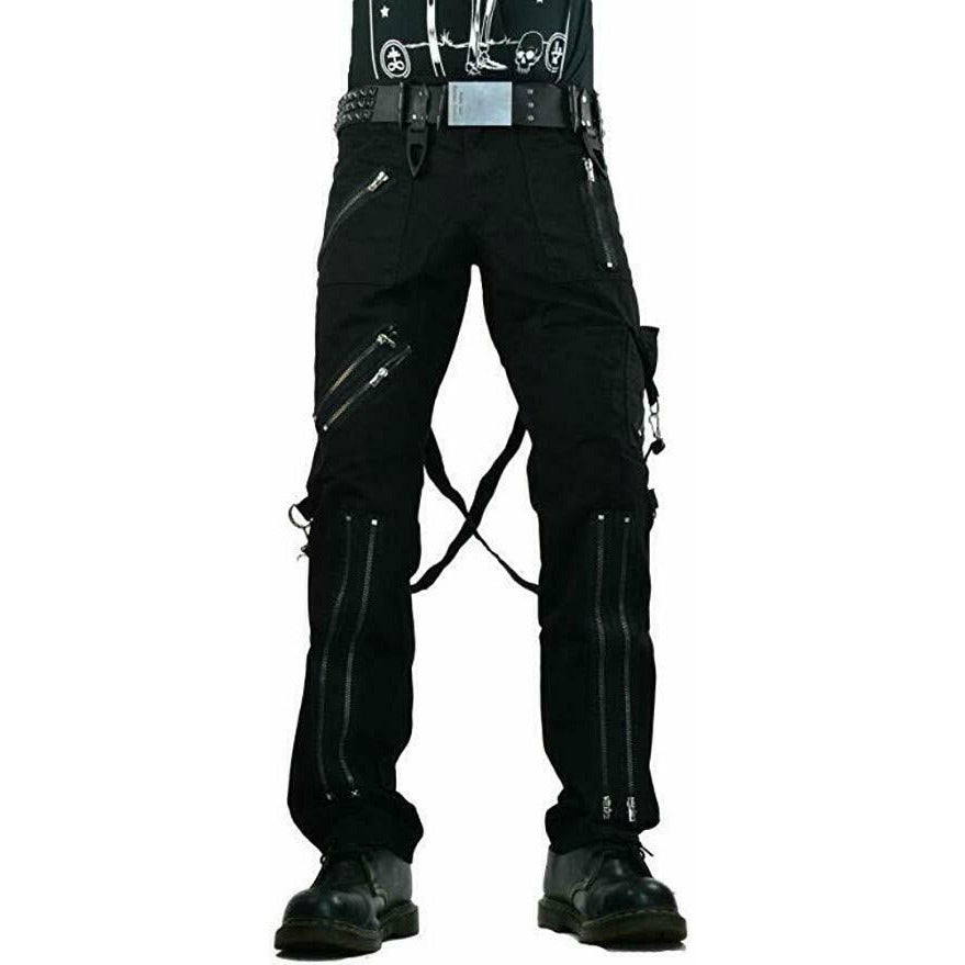 Gothic Straps Zipper Trousers Punk Rock Studs Metal &Amp; Chain Trouser Pant
