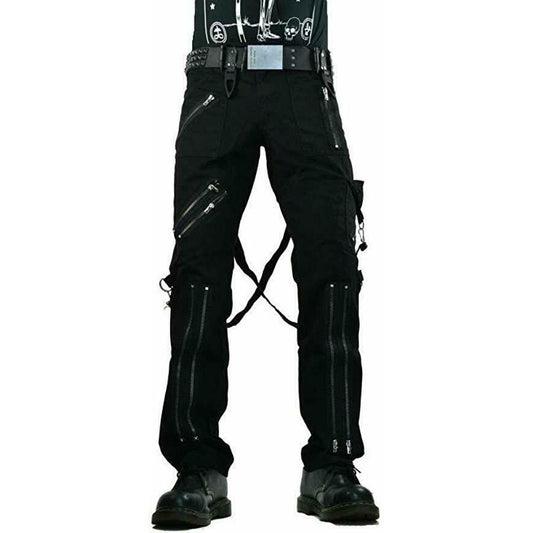 Gothic Straps Zipper Trousers Punk Rock Studs Metal &Amp; Chain Trouser Pant
