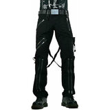Gothic Straps Zipper Trousers Punk Rock Studs Metal &Amp; Chain Trouser Pant