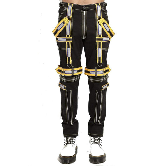 Men's Handmade Electro Bondage Rave Gothic Cyber Chain Gothic Jeans Punk Rock Black/Yellow Pant's