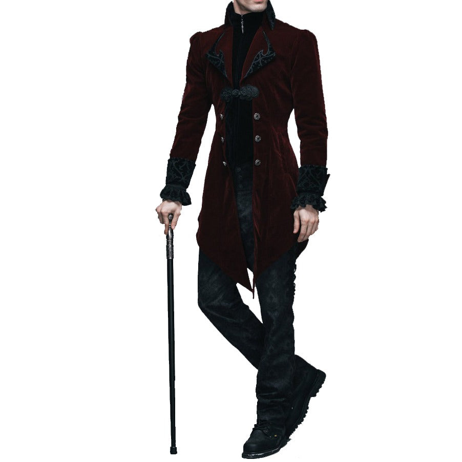 Men's Jacket Coat Red Maroon Velvet Gothic Steampunk Aristocrat