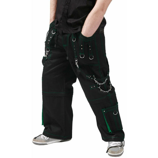 Gothic Men's Handmade Green Thread Rocker Bondage 4 Pocket Trouser Punk Rock Black/ Green Stitch Pant