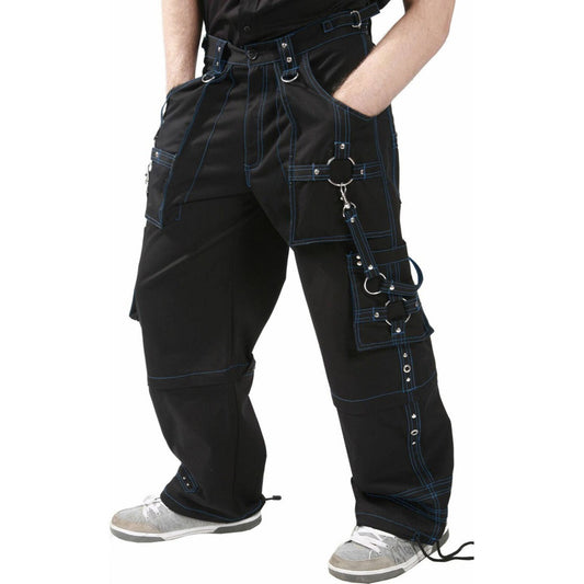 Prime Quality Gothic Men Handmade Bondage 4 Pocket Trouser Punk Rock Black with Blue Stitch Pant/USA