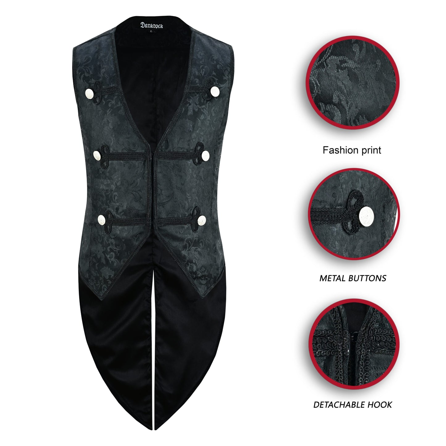 Men's Brocade Vest Waistcoat Tailcoat Black Brocade Damask Velvet Gothic Steampunk/Usa