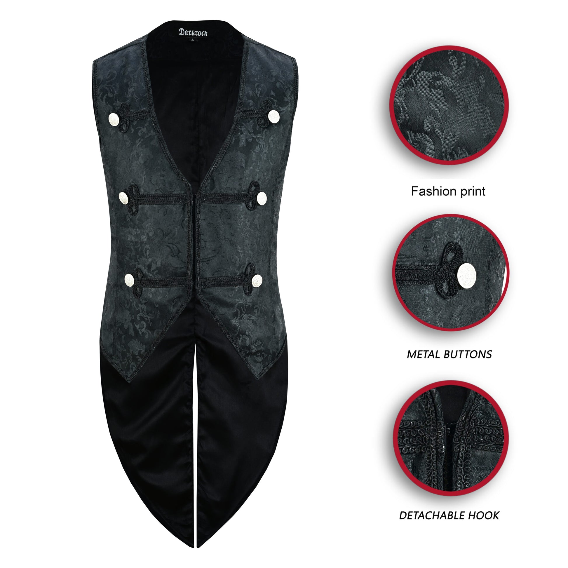 Men's Brocade Vest Waistcoat Tailcoat Black Brocade Damask Velvet Gothic Steampunk/Usa