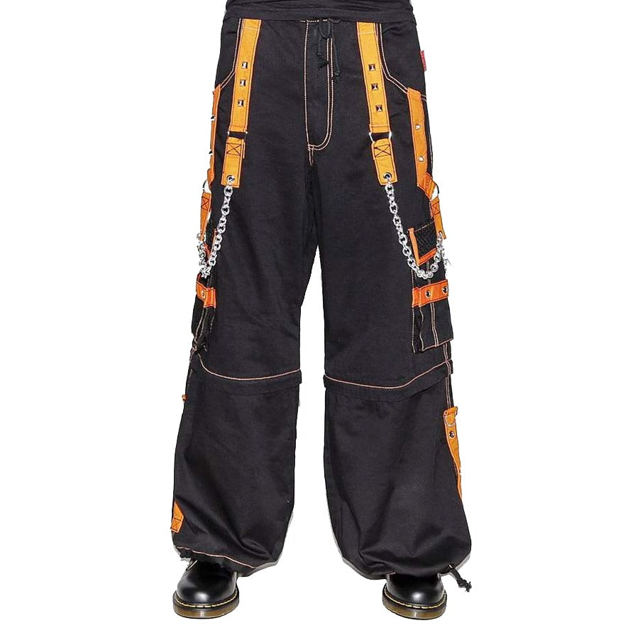 Men Extreme Bondage Skater Black/Orange Gothic Punk Rocker Cyber Goth Steam punk Biker Pant