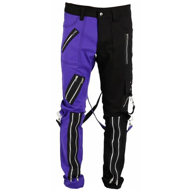 Gothic Bondage Men Pant Alternative Punk Rock Split Leg Purple/Black Emo Trouser Pant/USA