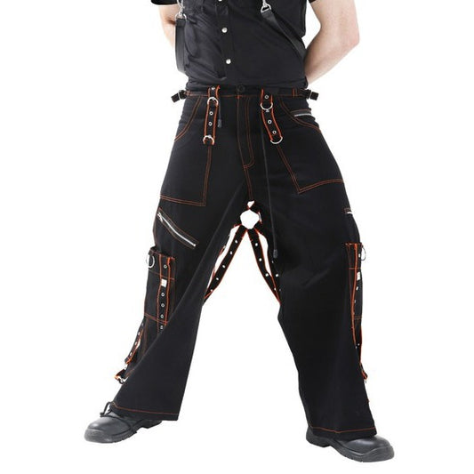 Gothic Men's Orange Black Pant Cotton Trousers Studs Metal Punk Pant