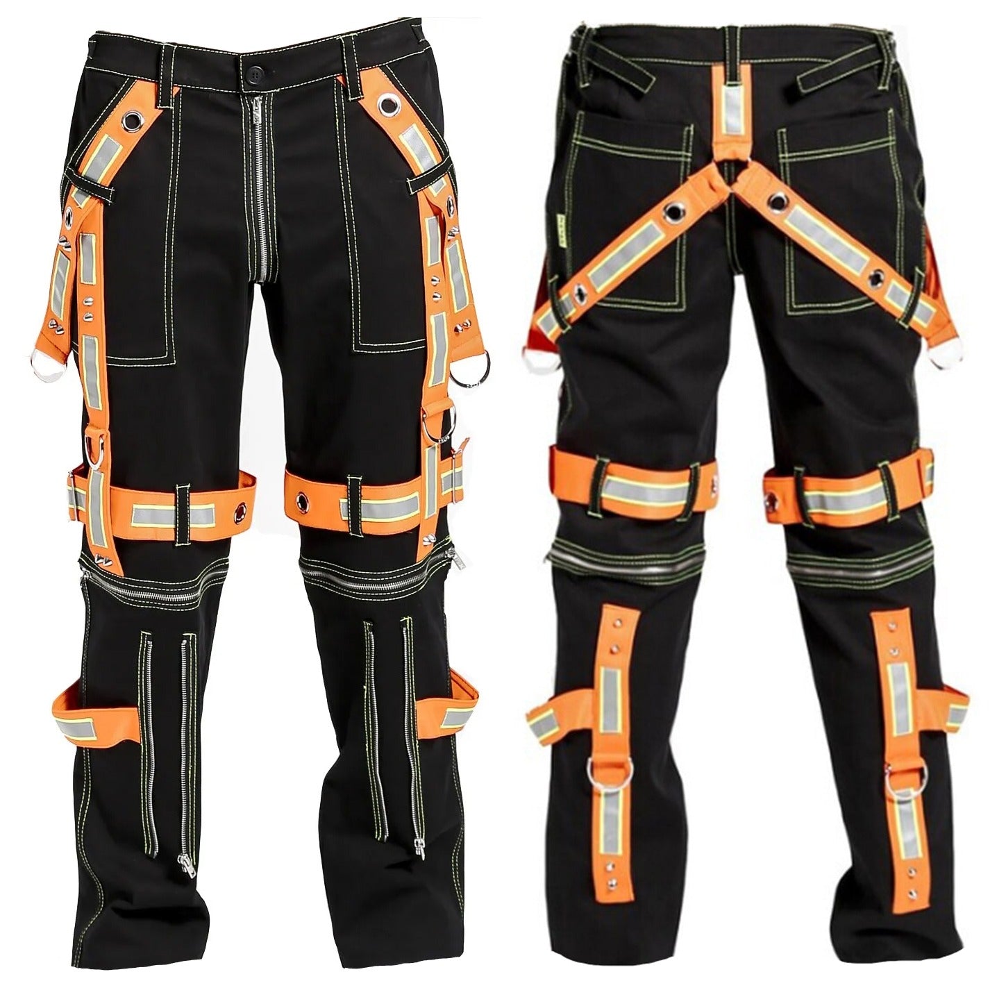 Men's Gothic Bondage Reflective Men Pant Alternative Punk Rock Emo Trouser Pant Shorts