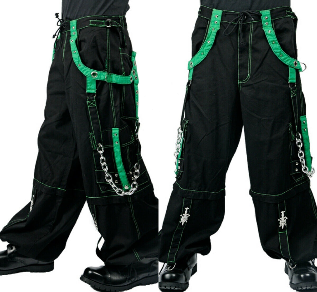 Gothic Men's Bondage Rave Shorts Gothic Biker Cyber Emo Skater Goth Pants