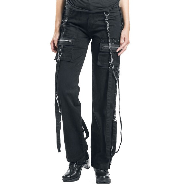 Women's Chains Black Rhinestones Gothic Punk Buckles Pant Emo Tripp Pants Straps Baggy Pants/USA