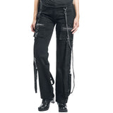 Women's Chains Black Rhinestones Gothic Punk Buckles Pant Emo Tripp Pants Straps Baggy Pants/USA