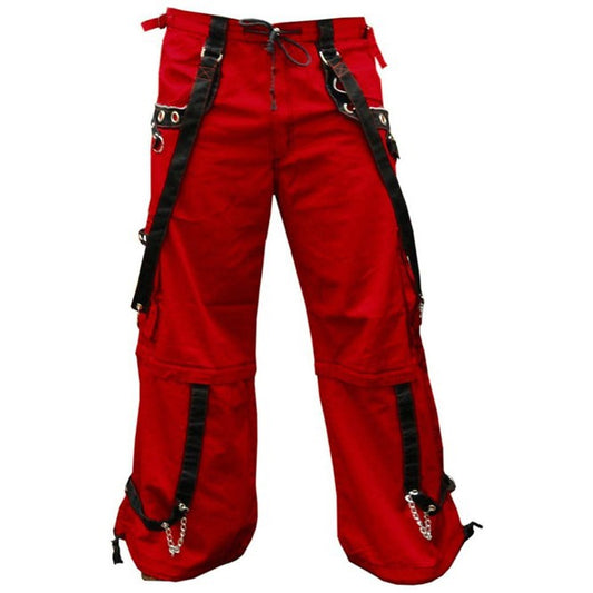 Gothic Men's Gothic Handmade Red Trouser Red Threads Black Straps Punk Rock Metal Chain Cyber/USA