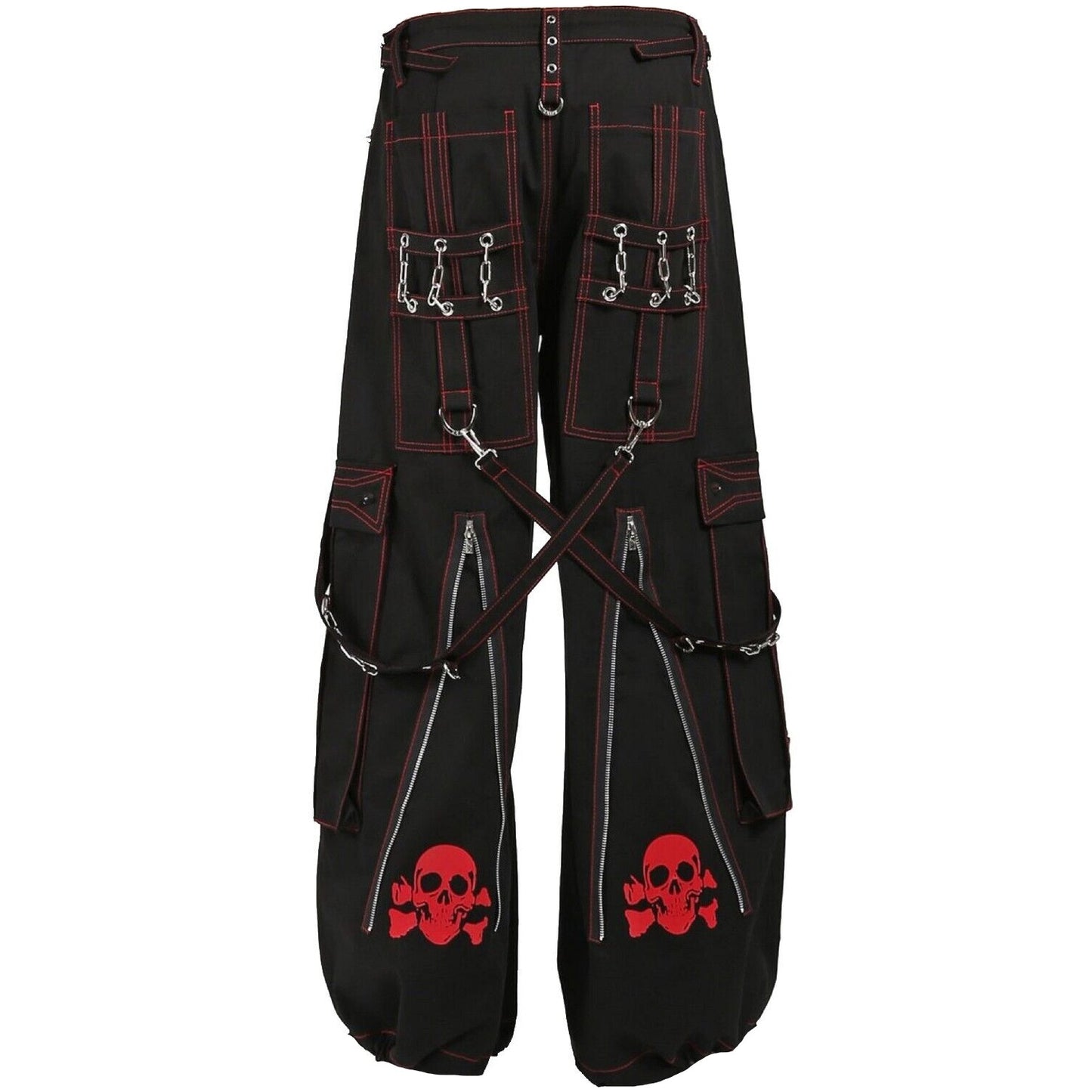 Gothic Mens Black Bondage Red Back Skull Punk Rock Pants