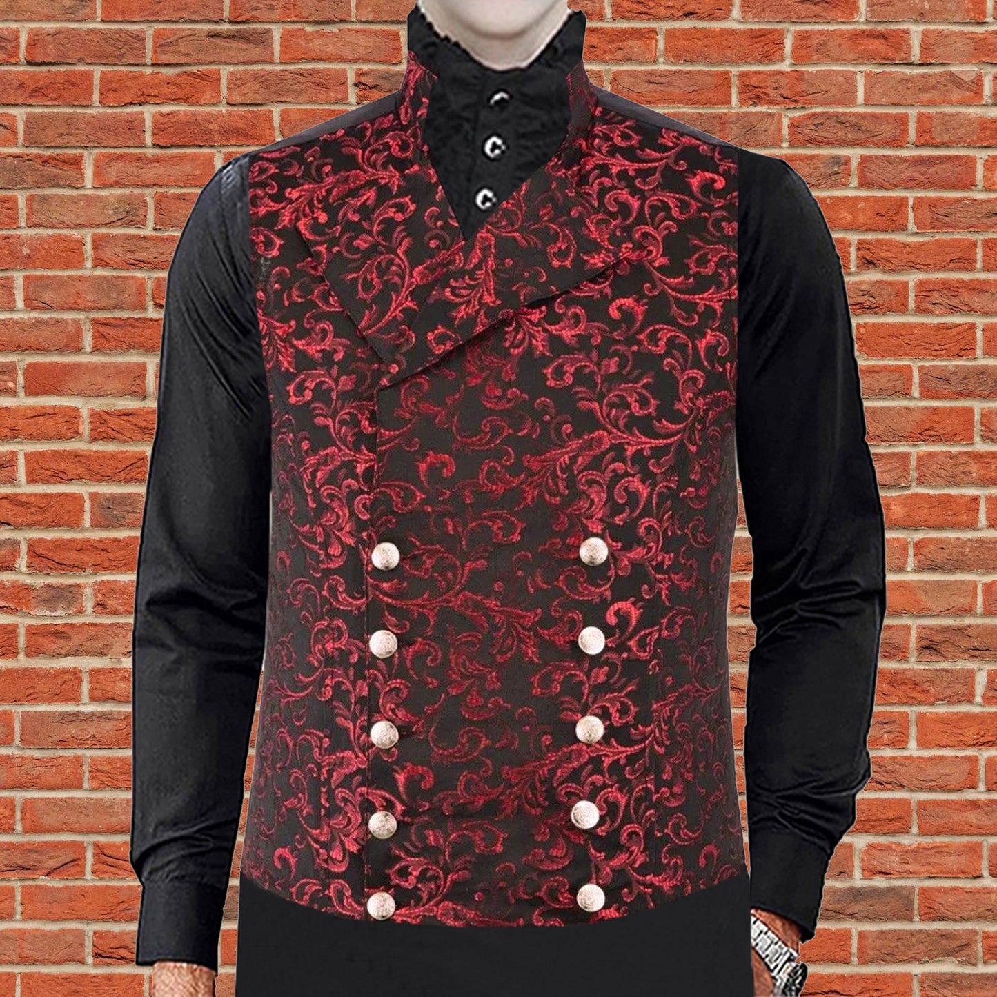 Men's Steampunk Double-Breasted Waistcoat Red Vest Gothic/Western-Reenactment/Usa