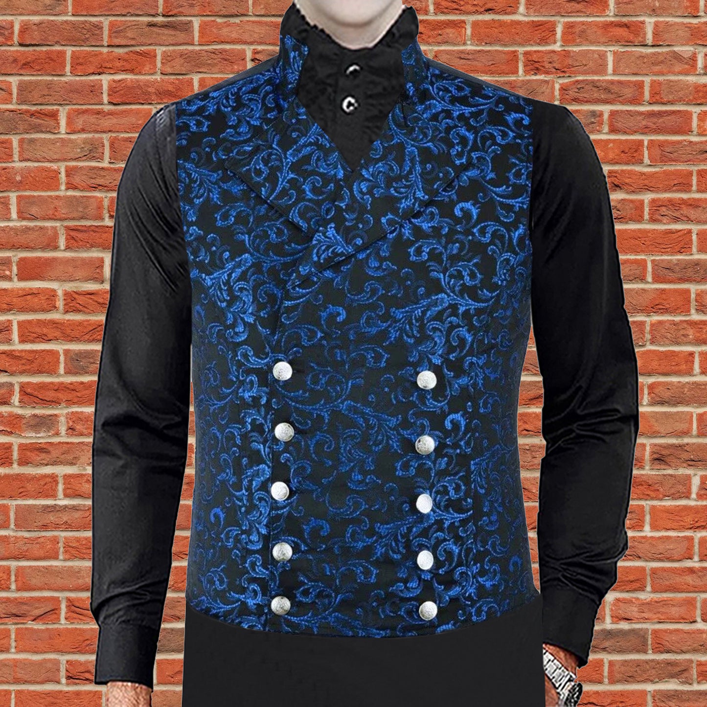 Men's Steampunk Double-Breasted Waistcoat Blue Vest Gothic/Western-Reenactment/Usa