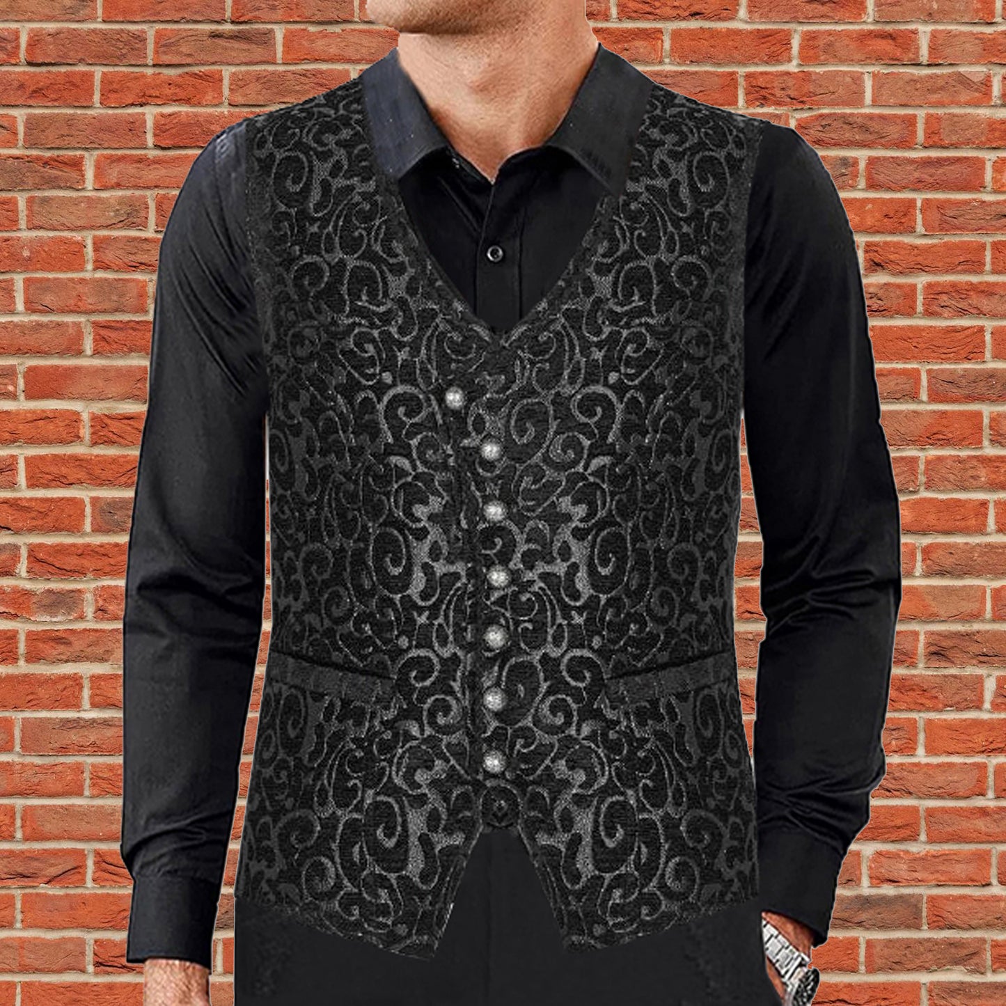 Men's Gothic Waistcoat Vest Black Paisley Velvet Steampunk Regency/Victorian Suit Vest Steampunk