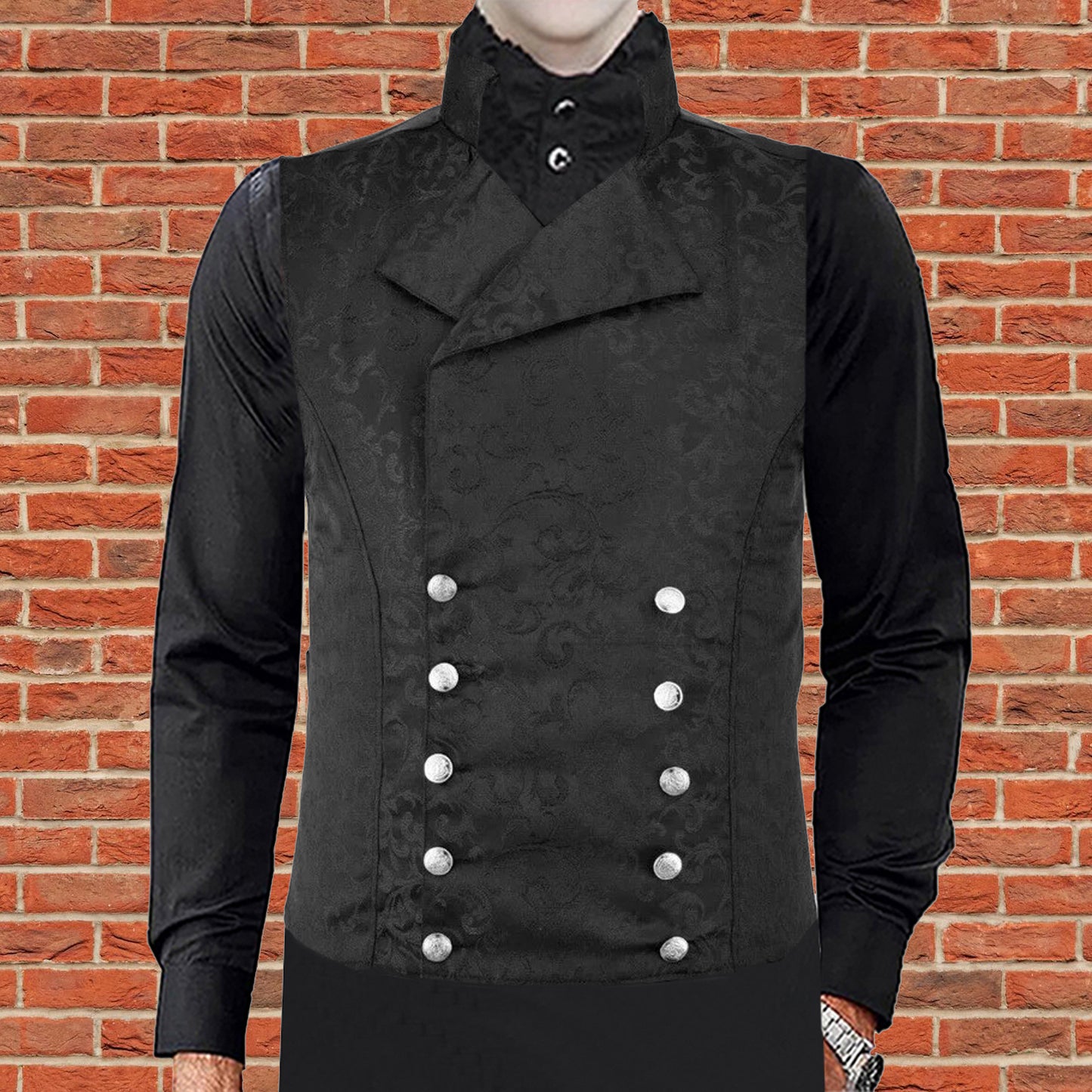Men's Steampunk Double-Breasted Waistcoat Black Vest Gothic/Western-Reenactment/Usa