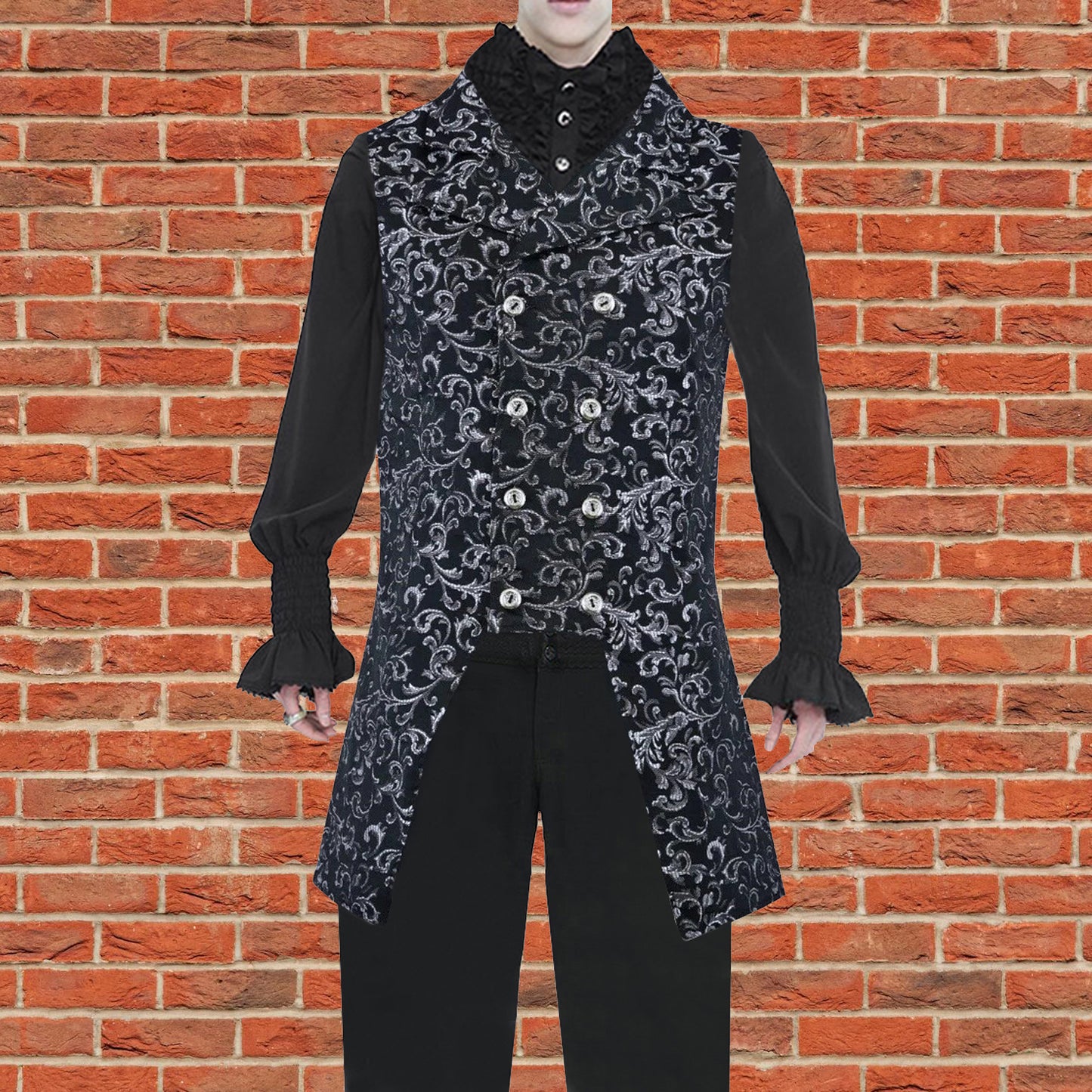 Men's Double Breasted GOVERNOR Silver Vest Waistcoat Silver Brocade Gothic Steampunk