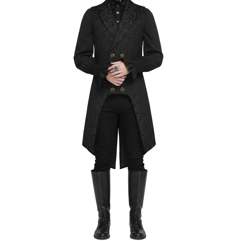 Men's Double Breasted Governor Vest Waistcoat Vtg Black Brocade Gothic Steampunk SOA