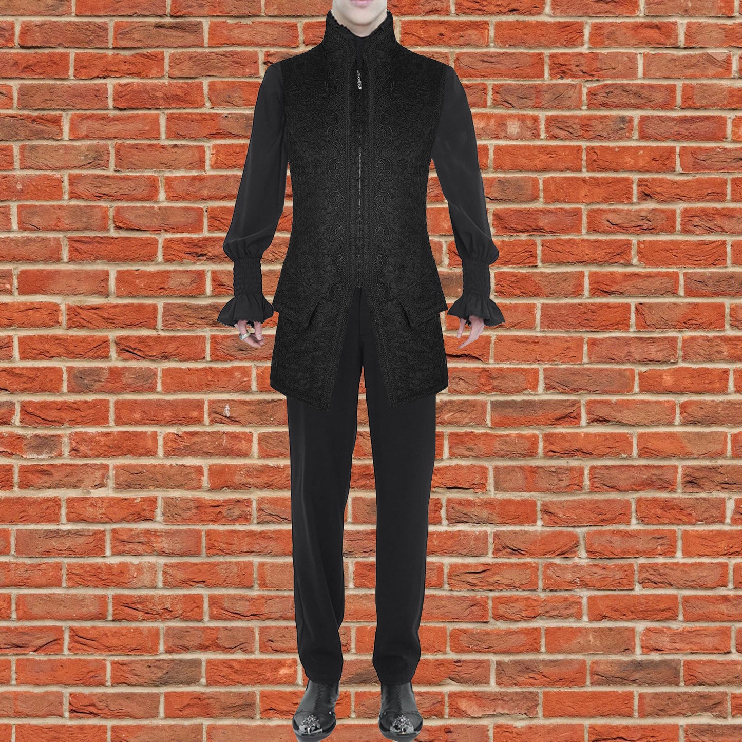 Men's Long Waistcoat Vest Black Gothic Steampunk Victorian Aristocrat