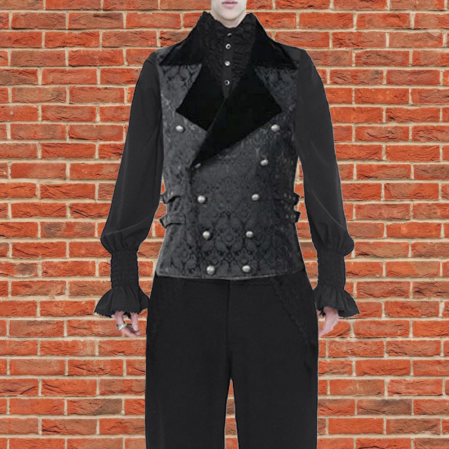 Men's Brocade Vest Waistcoat Tailcoat Black Velvet Gothic Steampunk/Usa Sizes