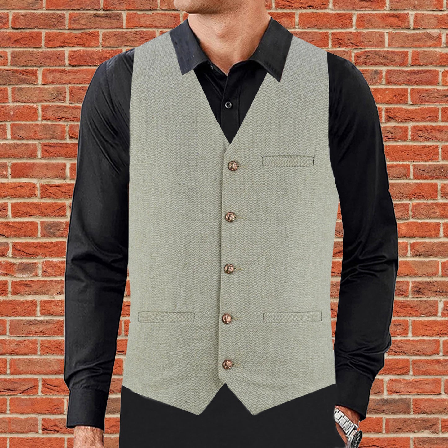 Men Herringbone Wool Blend Tweed Vest Premium Cream Waistcoat Suit Vest V Neck Slim Fit Waistcoat/USA
