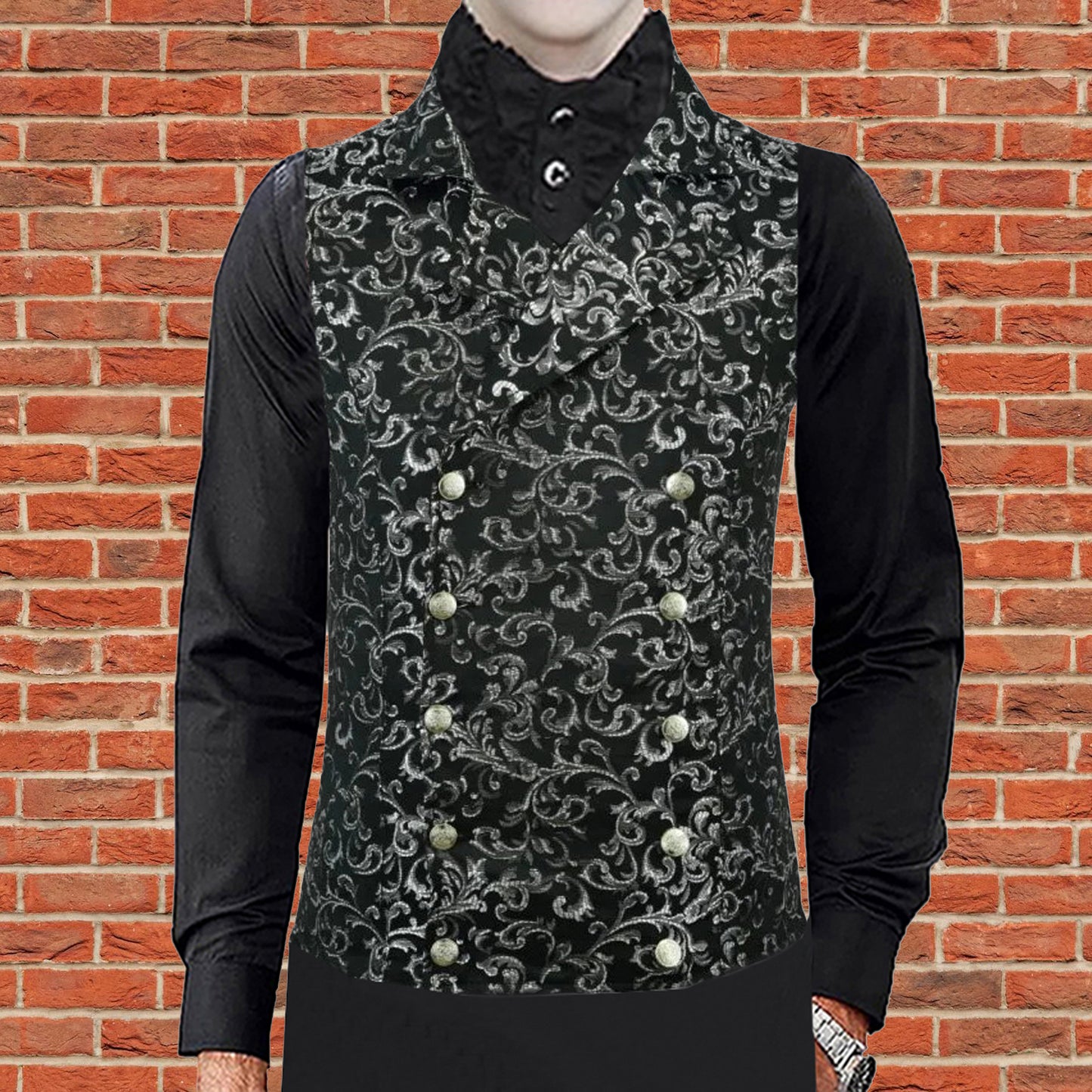Men's Steampunk Double-Breasted Waistcoat Silver Vest Gothic Western-Reenactment USA