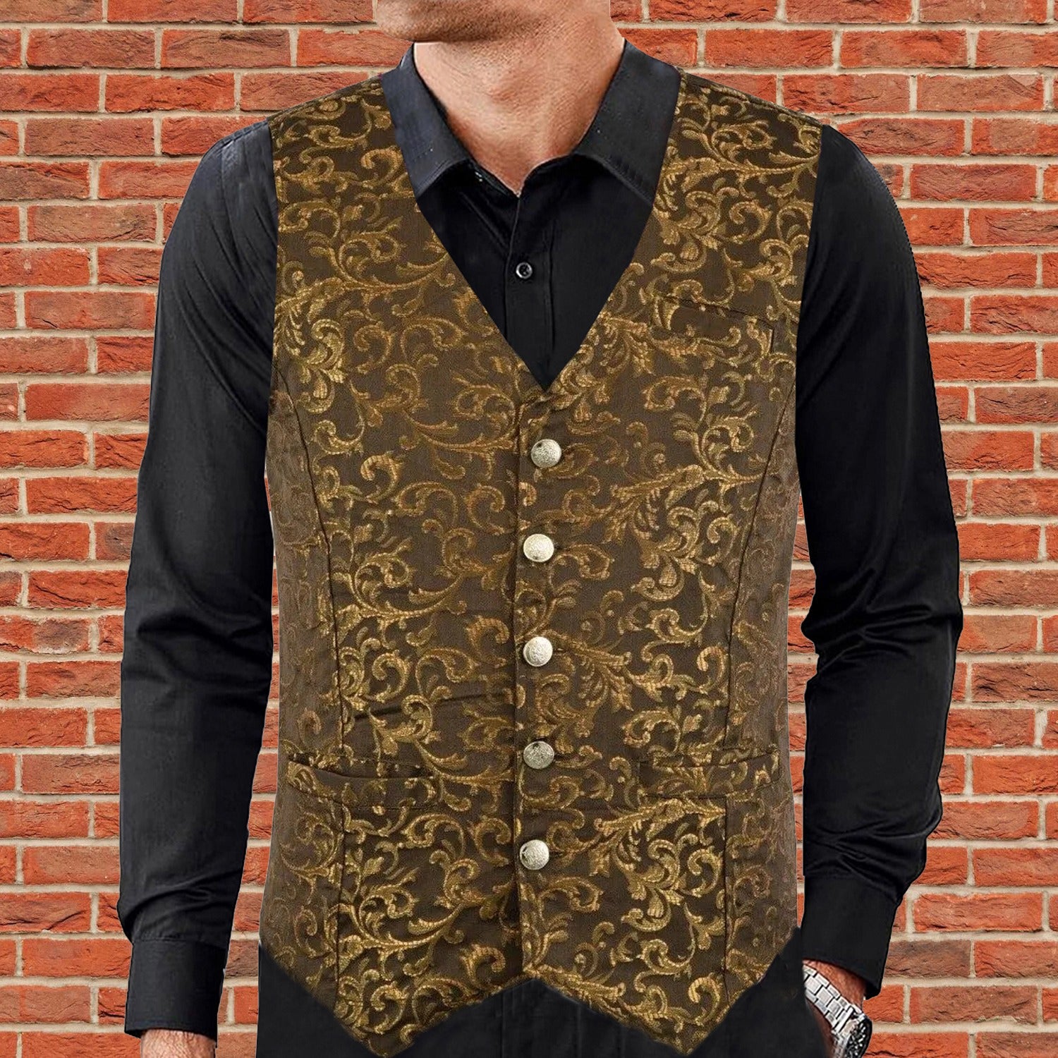 Premium Men's Designer Stylish Casual Brocade Gold Vest /Usa Sizes