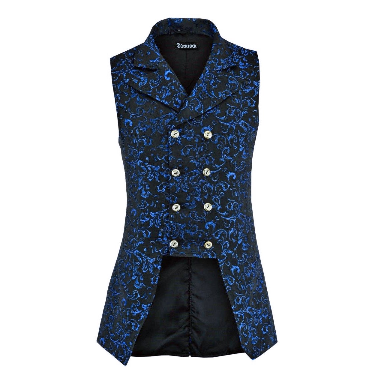 Men's Double Breasted Governor Vest Waistcoat VTG Blue Brocade Gothic Steampunk/USA