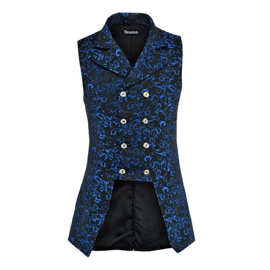 Men's Double Breasted Governor Vest Waistcoat VTG Blue Brocade Gothic Steampunk/USA