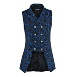 Men's Double Breasted Governor Vest Waistcoat VTG Blue Brocade Gothic Steampunk/USA