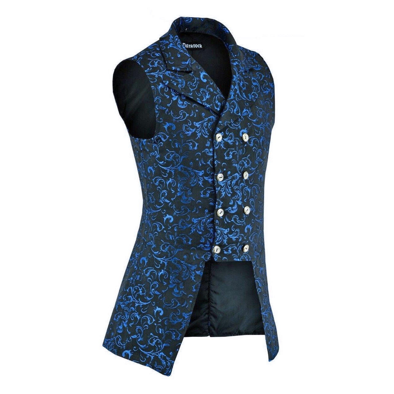 Men's Double Breasted Governor Vest Waistcoat VTG Blue Brocade Gothic Steampunk/USA