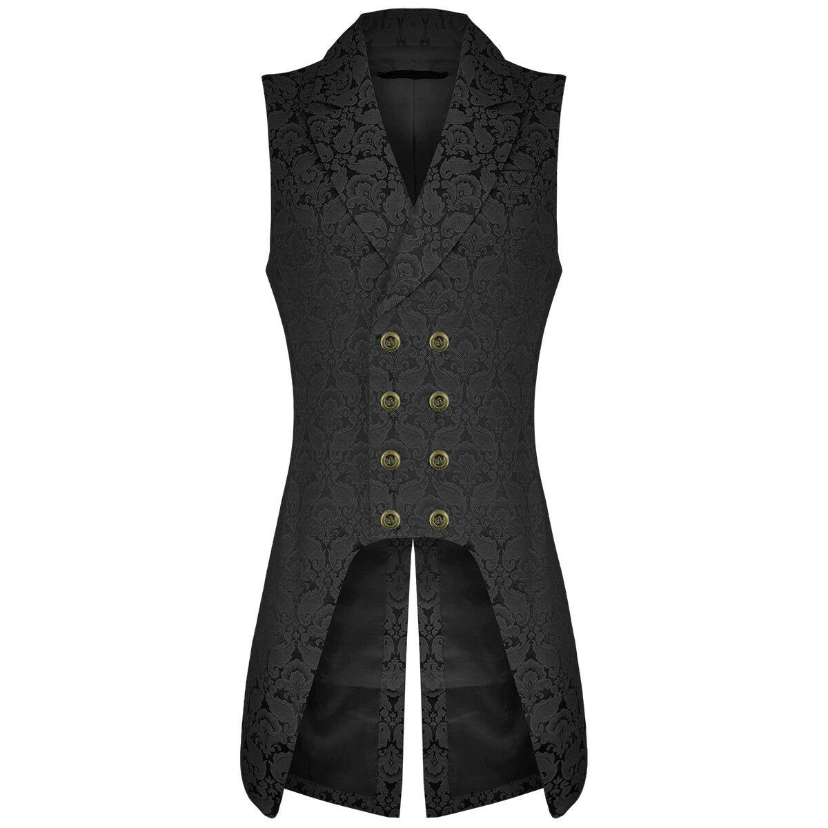 Men's Double Breasted Governor Vest Waistcoat VTG Black Brocade Gothic Steampunk/SOA