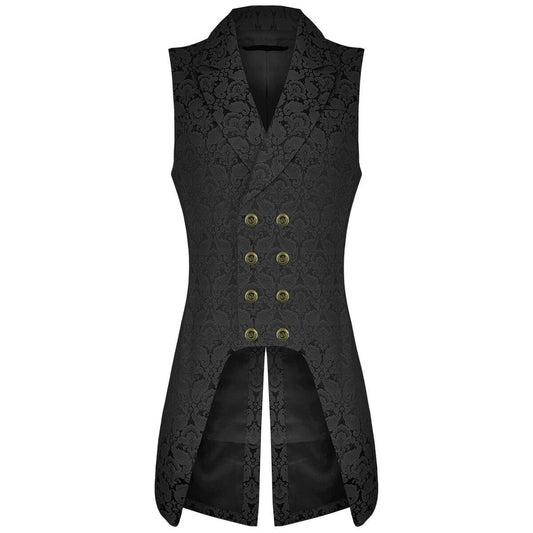 Men's Double Breasted Governor Vest Waistcoat VTG Black Brocade Gothic Steampunk/SOA