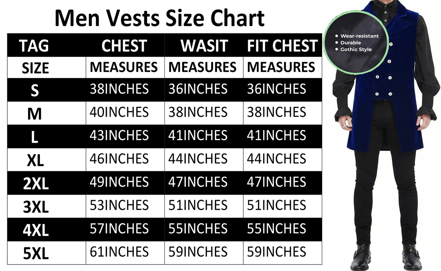 Men's Double Breasted Governor Vest Waistcoat VTG Brocade Gothic Steampunk/Blue Velvet