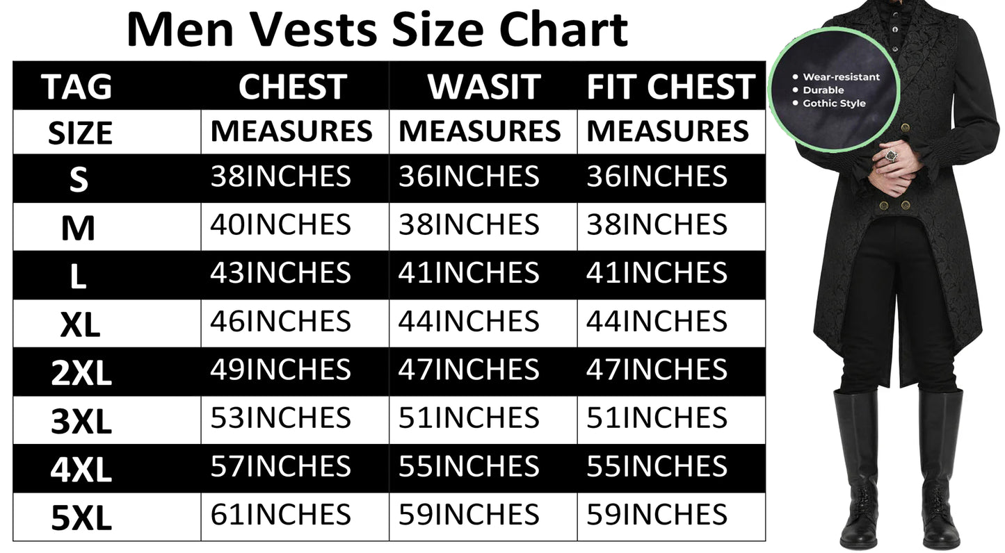 Men's Double Breasted Governor Vest Waistcoat Vtg Black Brocade Gothic Steampunk SOA