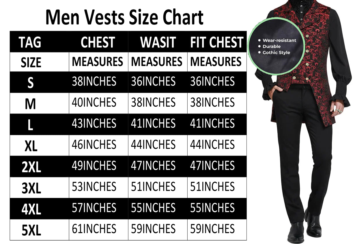 Men's Double Breasted Governor Vest Waistcoat VTG Red Brocade Gothic Steampunk USA